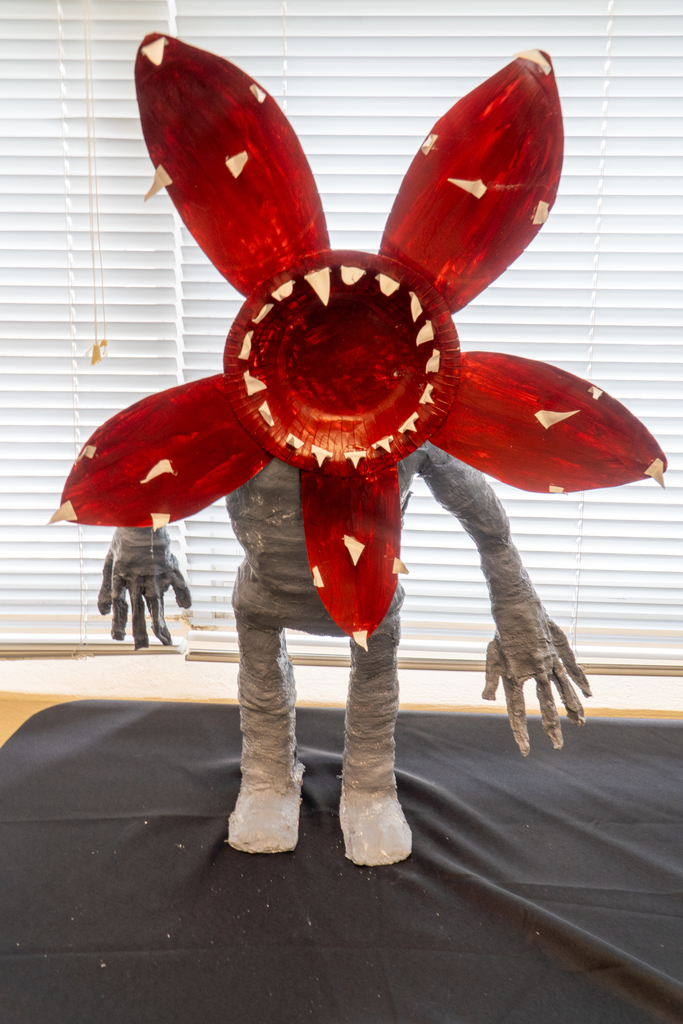 Creation of The Demogorgon by a Blind student displayed on a black tablecloth. 