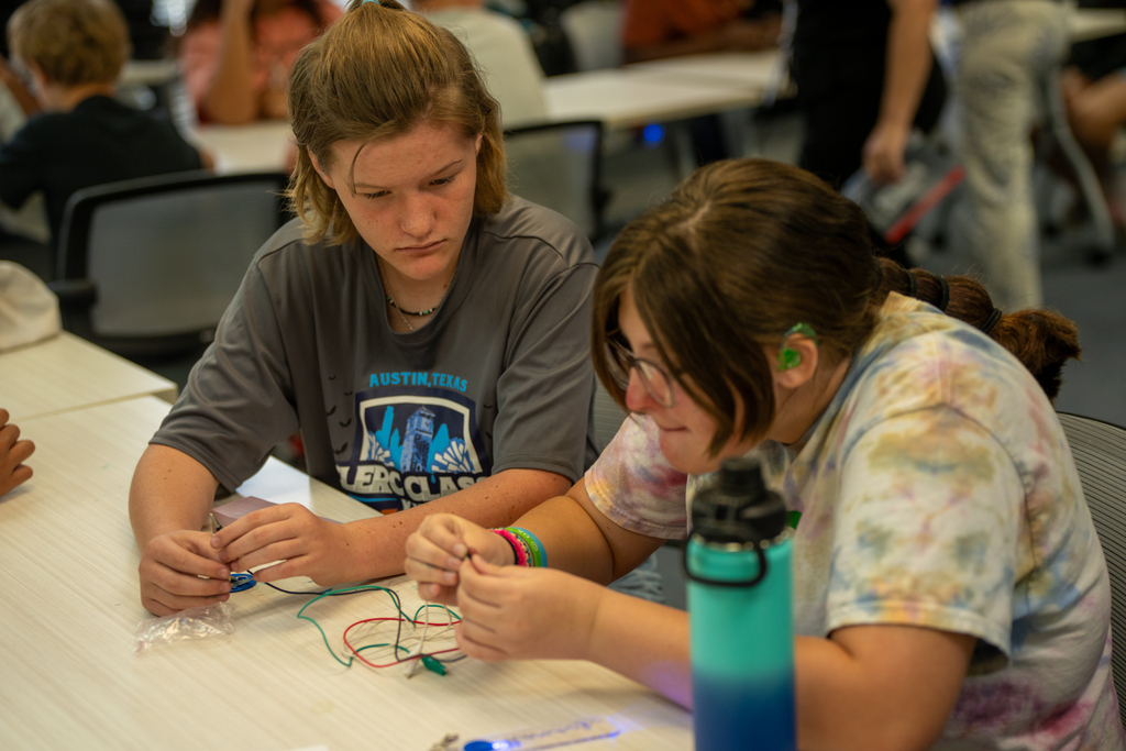 Students work on a project inside the classroom. 