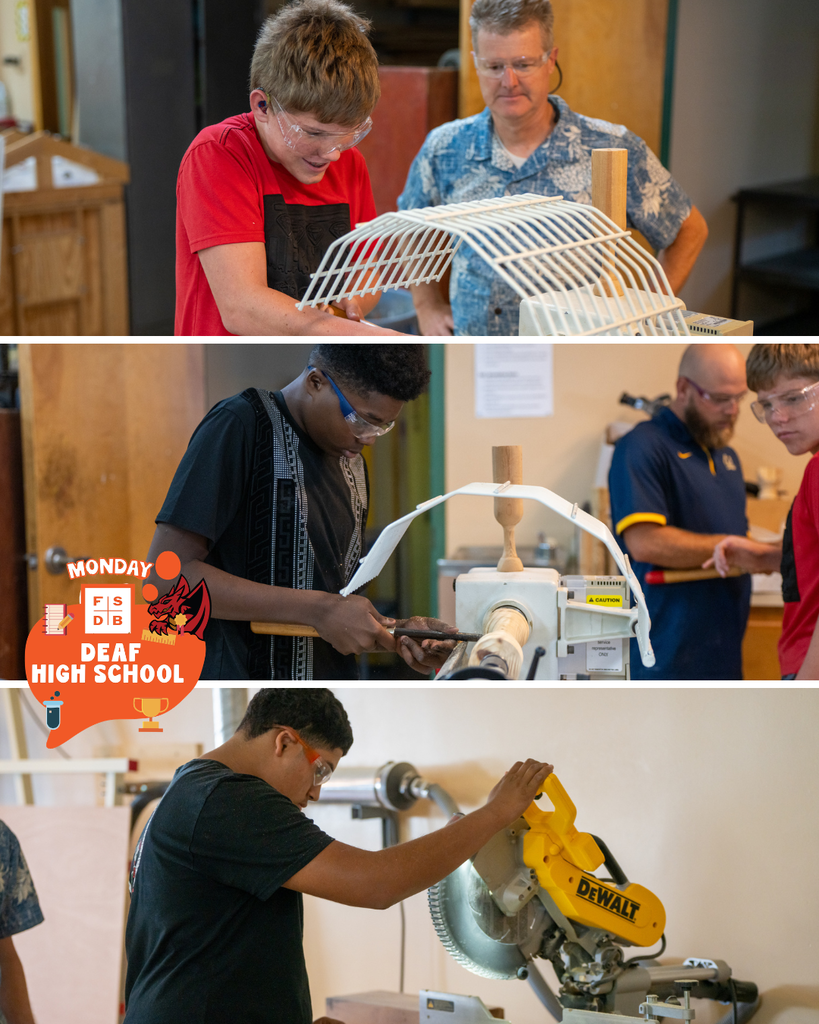 Three photo collage for students working with machines inside the Construction classroom.