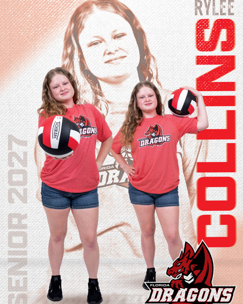Three photos of a volleyball senior with text on the left says "Senior 2027" and text on the right says "Rylee Collins"