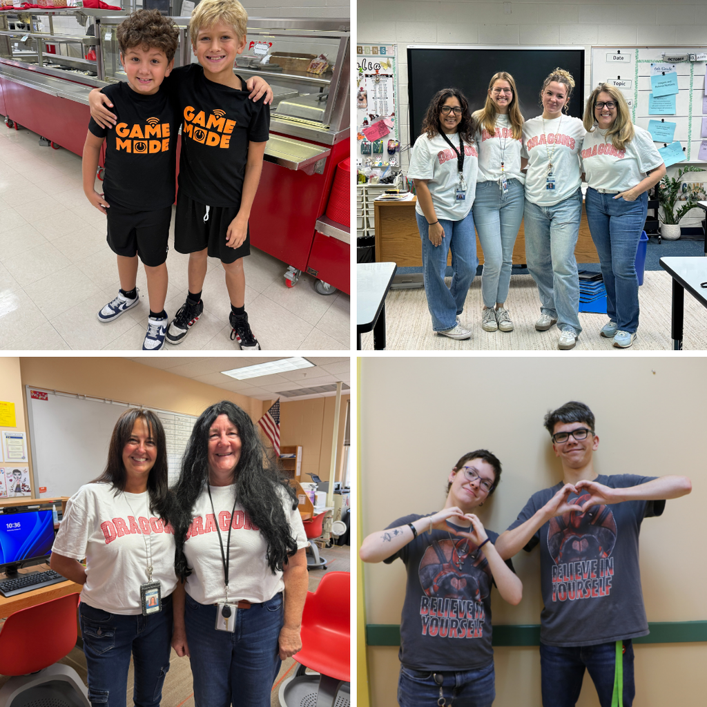 Four photo collage of students and staff matching. 