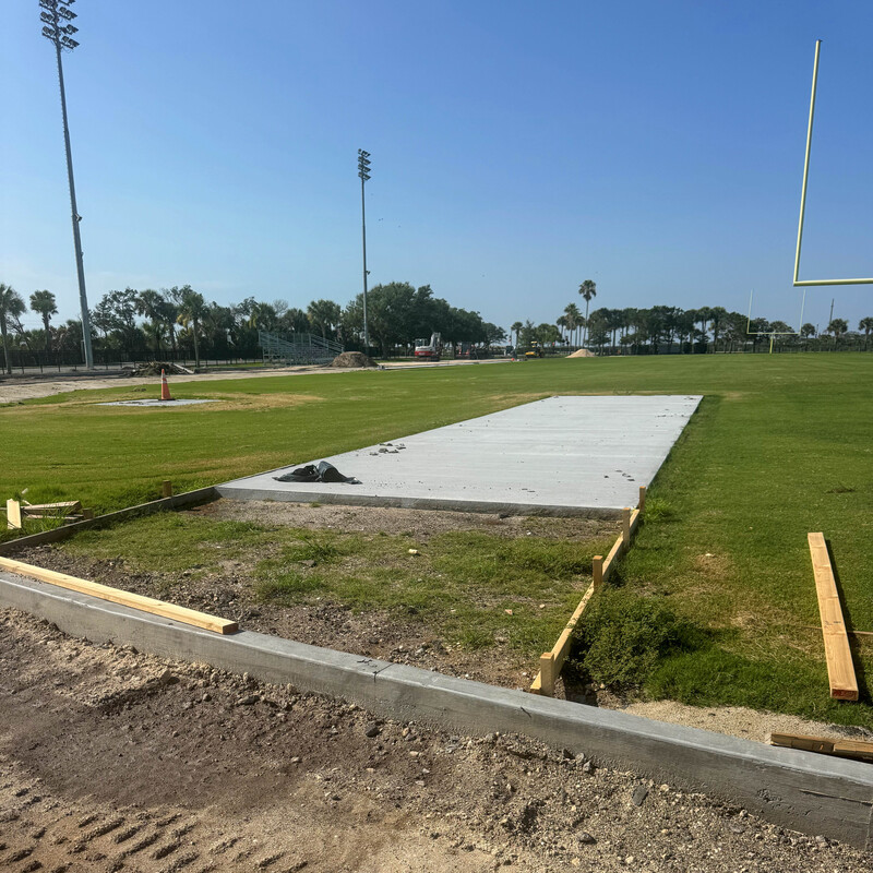 Brand new javelin lane being framed out onto the field.