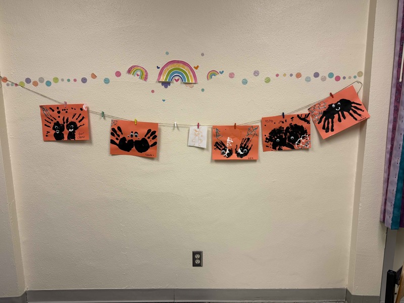 Halloween decorations hung on the wall.