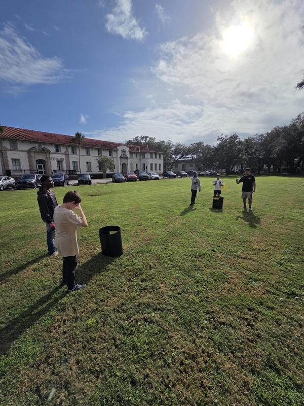 High School boys playing games with Middle School boys.