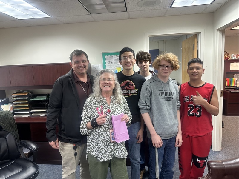 Student's handing out Valentine's Day gifts