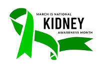 March is National Kidney Awareness Month Banner with a green ribbon.