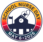 A hospital icon in the center  of a circle with the words School Nurse Day curved across the top and May 6, 2026 curved around the bottom.
