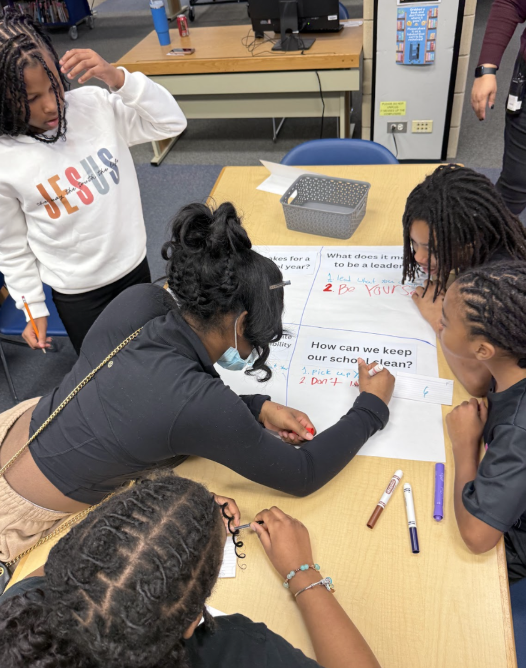 students working on a paper