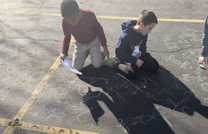students doing chalk
