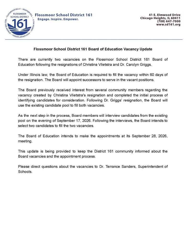 Flossmoor Vacancy update