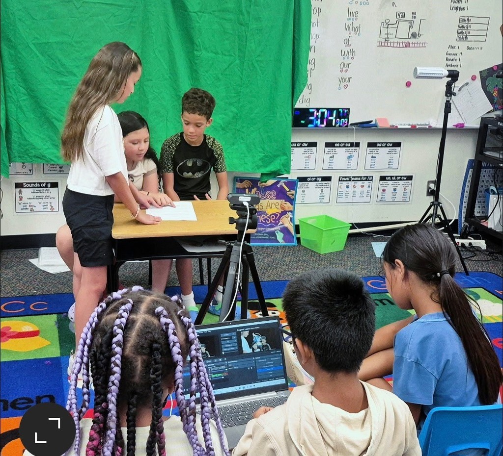 4th graders are working hard in Camp Longhorn media class producing the daily announcements.