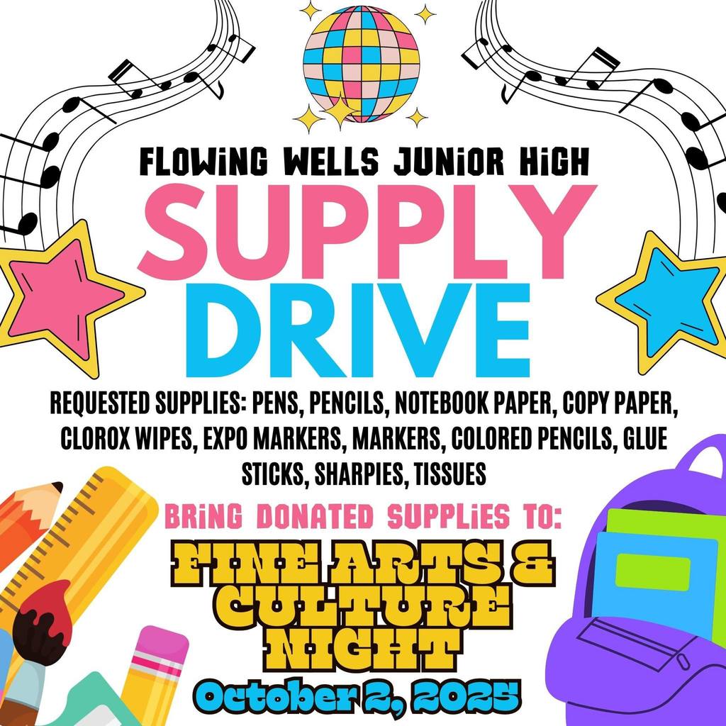 Supply drive during Fine Arts & Culture Night, October 2, 5:00-6:30pm