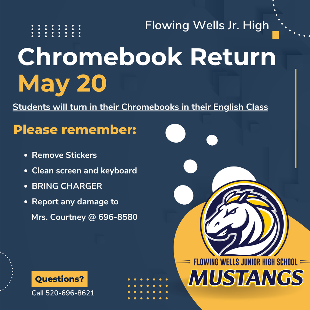 Chromebook and charger return on happening on Wednesday, May 20th.