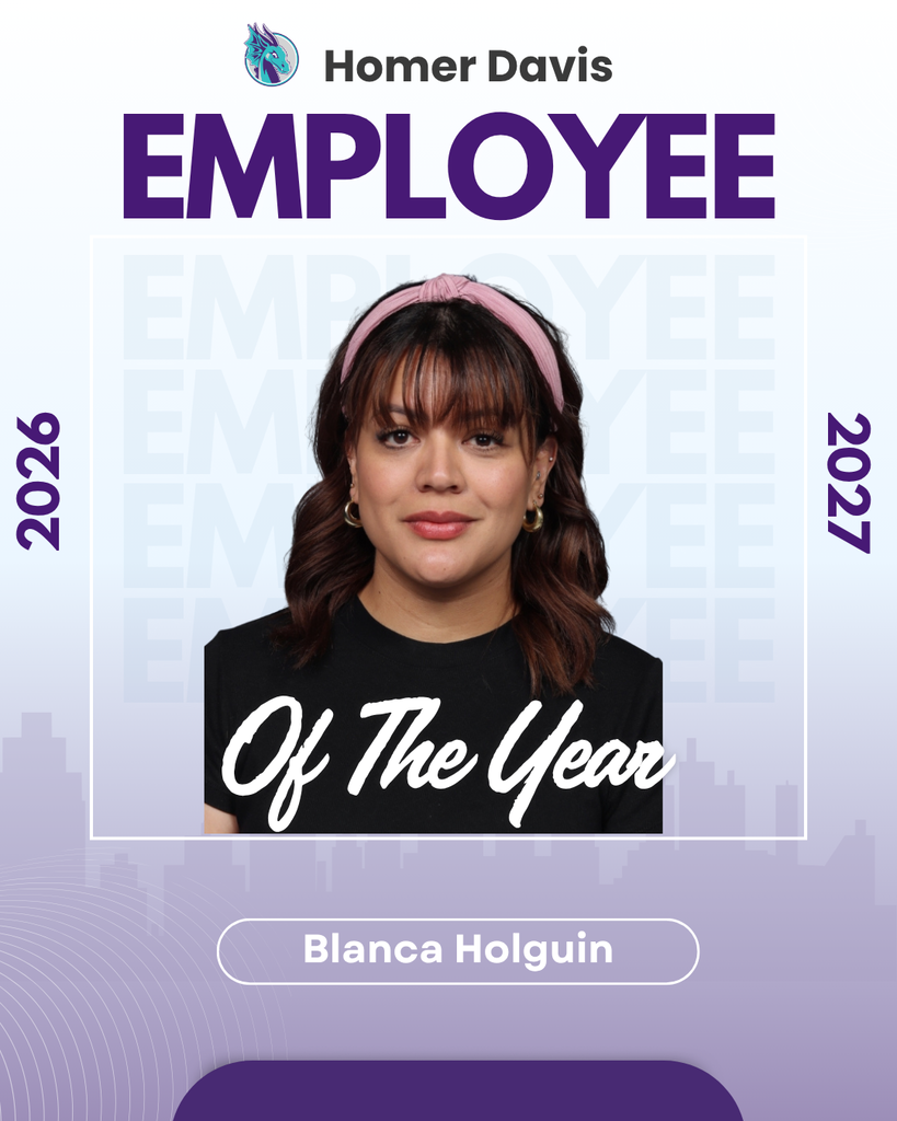 Homer Davis Employee of the Year, Ms. Holguin, Student Support Specialist, pictured in a photo.