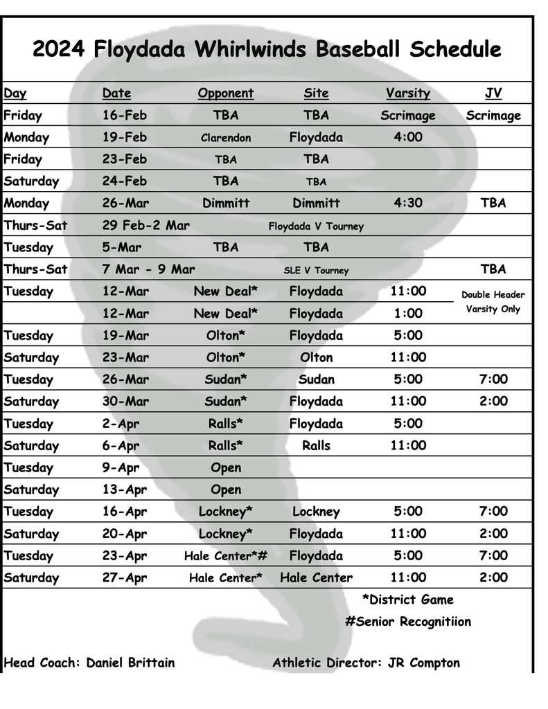 BASEBALL SCHEDULE