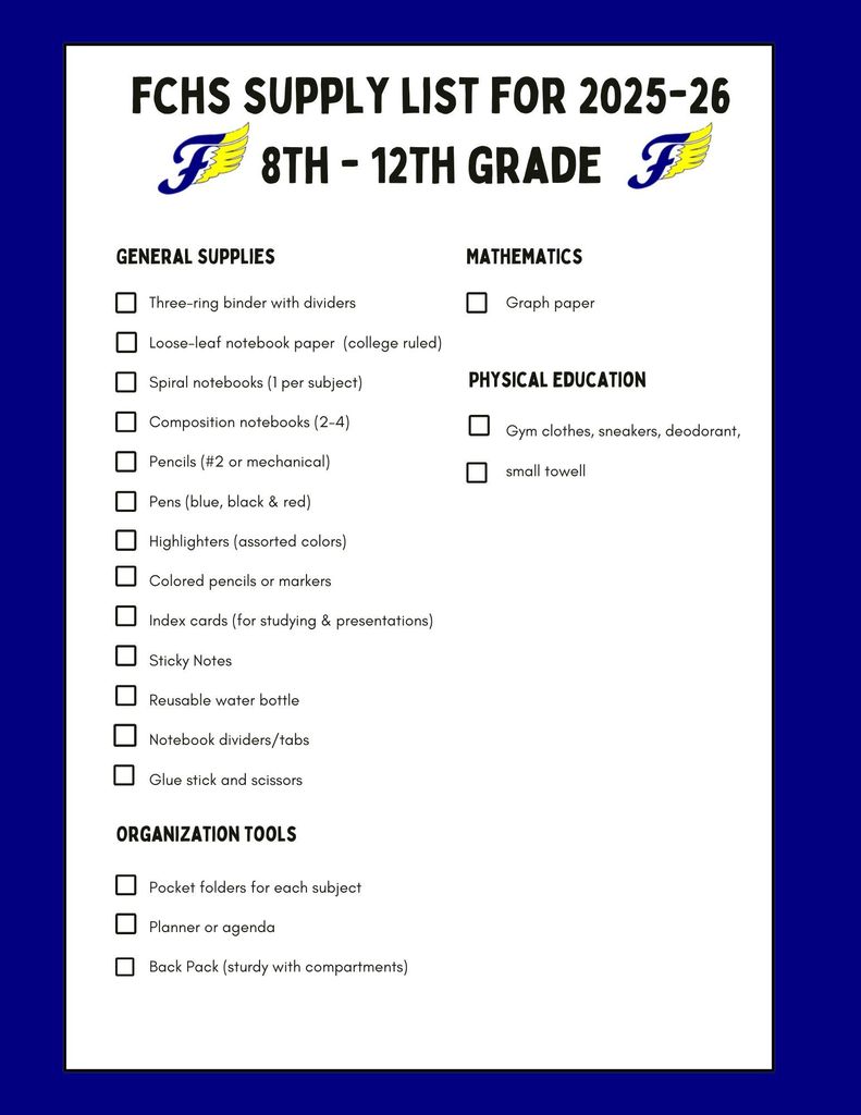 School supply list