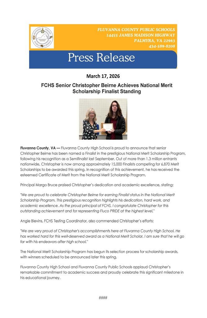 FCHS National Merit Scholarship Press Release Template