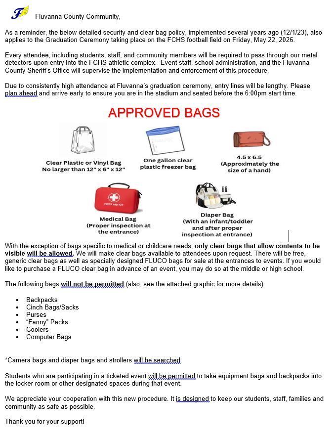Clear bag policy for FCHS Graduation