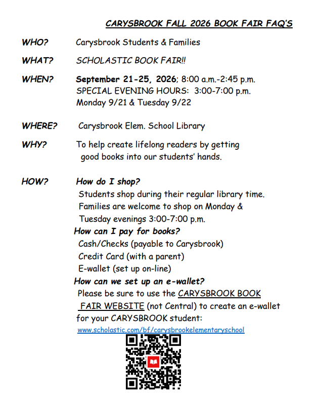 Scholastic Book Fair Coming to Carysbrook!