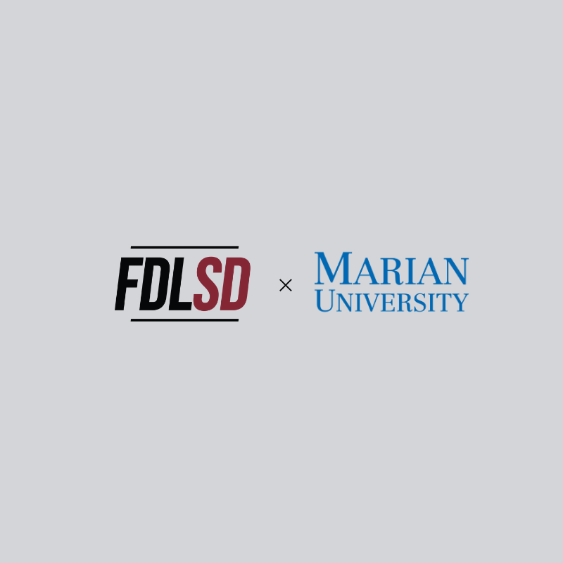 Fond du Lac School District logo joint with an X in between the Marian University Logo