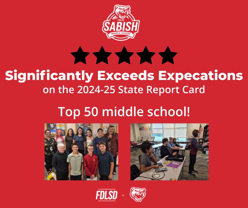 Sabish Middle School "Significantly Exceeds Expectations" on the 24-25 State Report Card, and ranks in the top 50 of middle schools in the state.