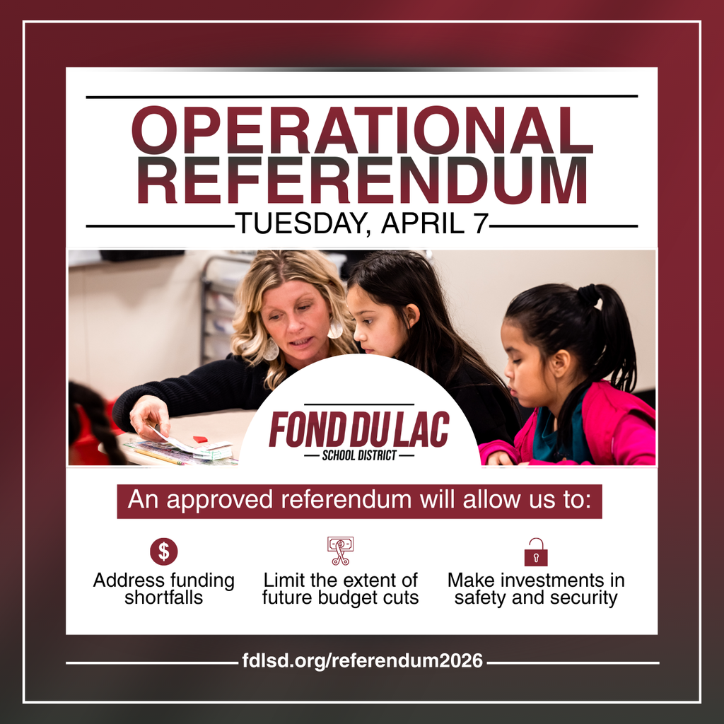 Operational Referendum on Tuesday, April 7. Teachers with students and bullet points from the post.