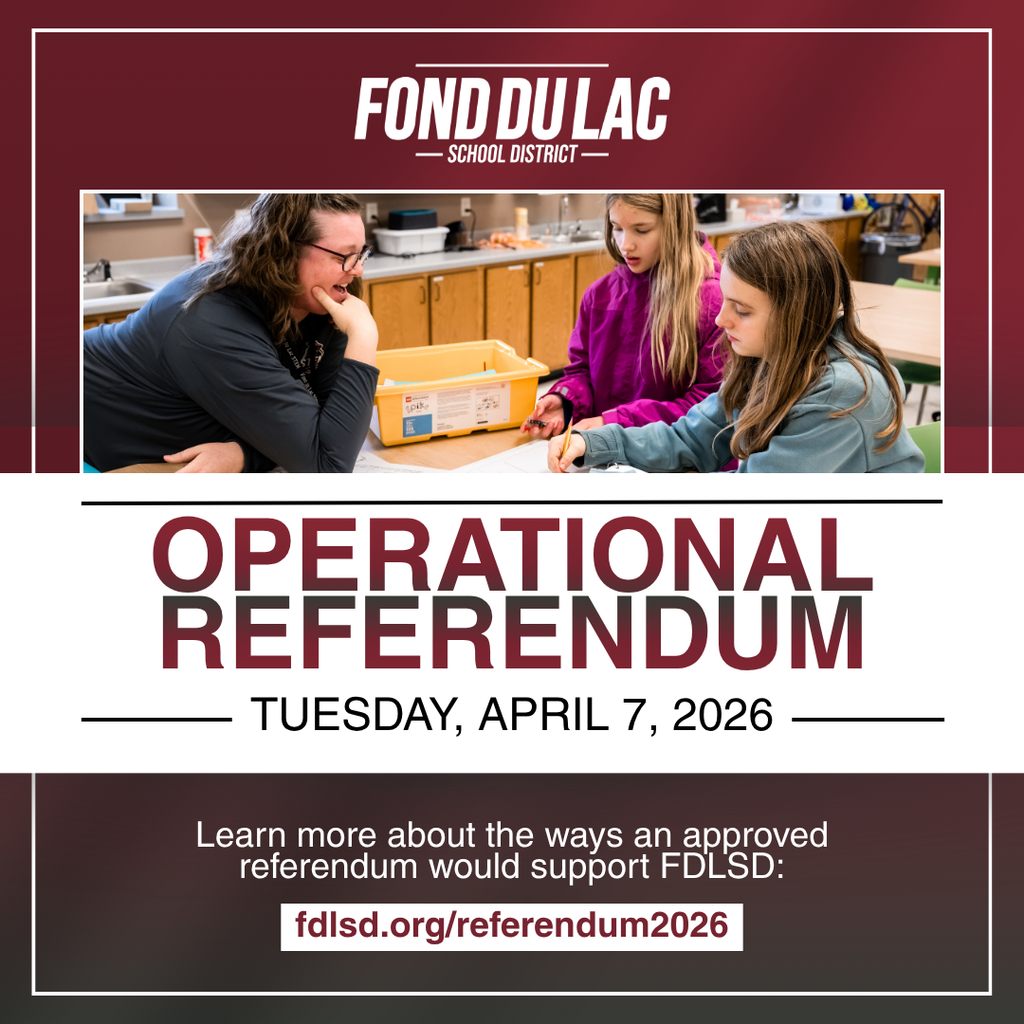 Decorative Image with students and instructor referencing operational referendum on Tuesday, April 7