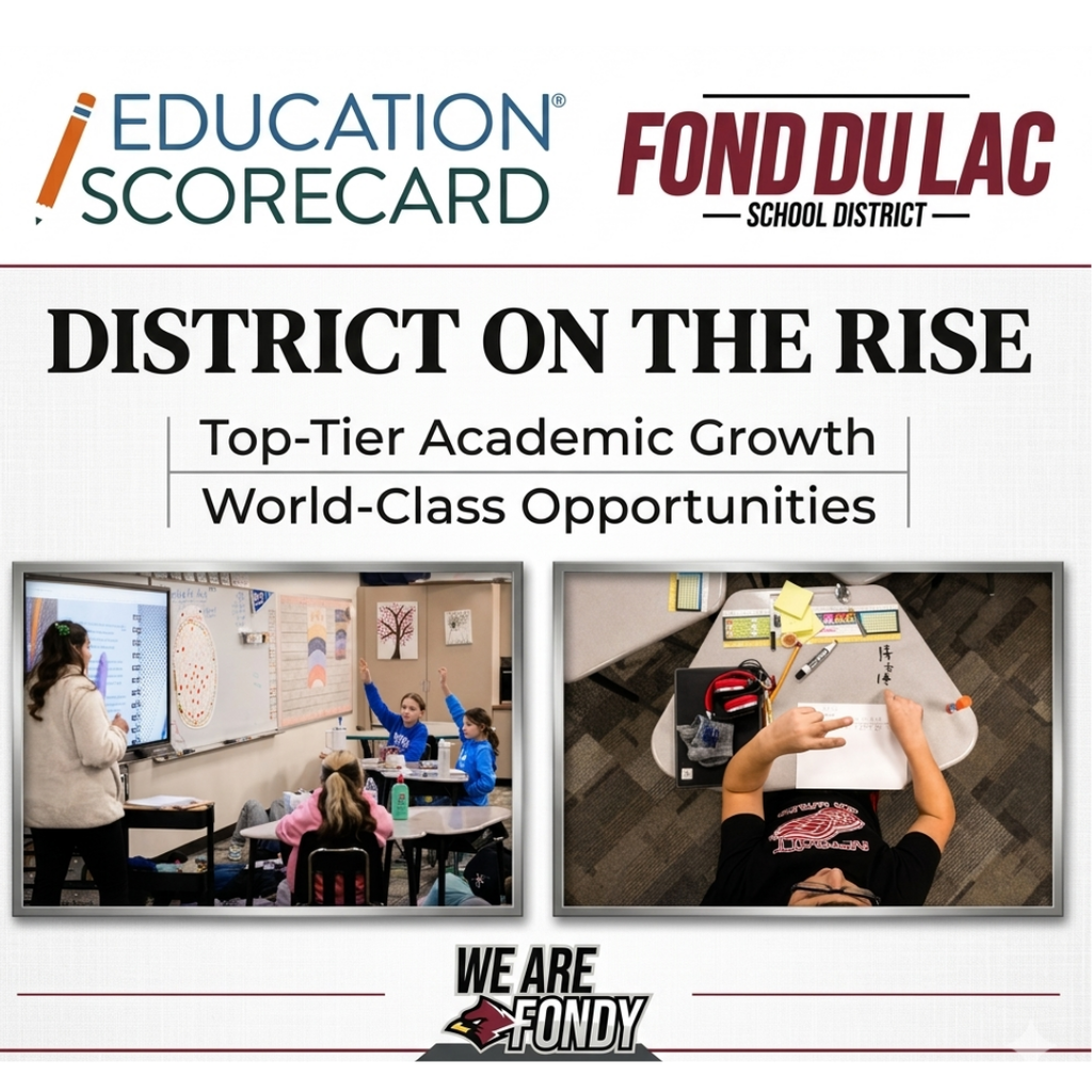 District on the Rise, top-tier academic growth and world-class opportunities with photos of students learning in the classroom.