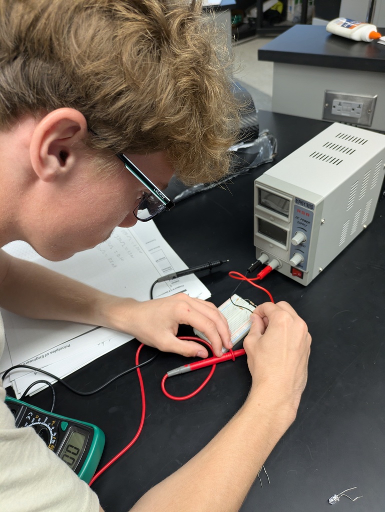 close up of breadboard circuit
