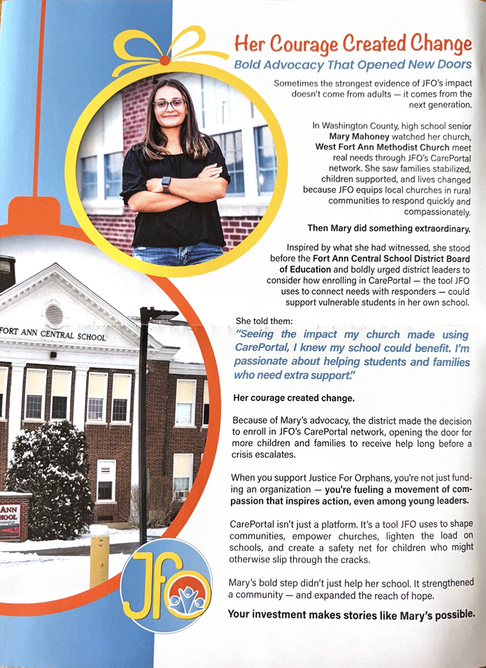 Mary in Justice For Orphans magazine