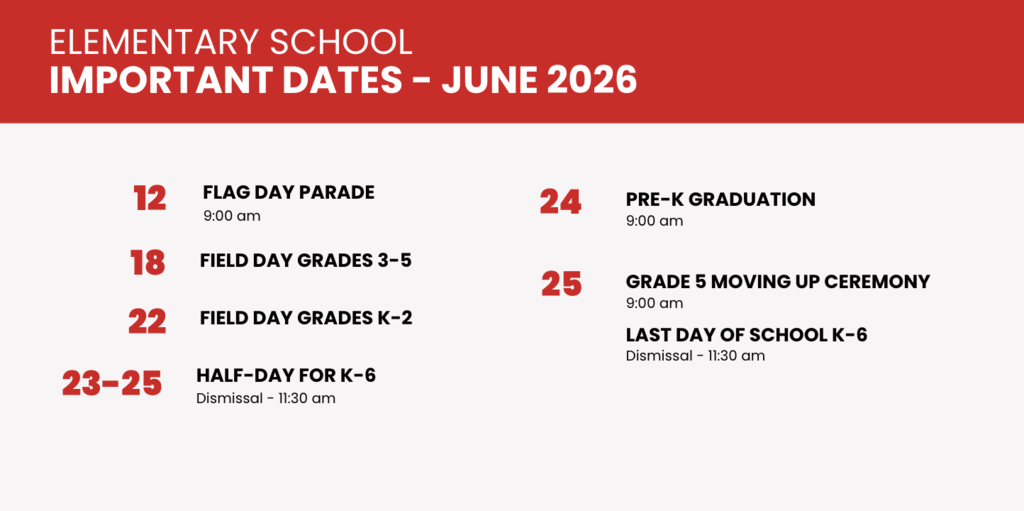 important dates for elementary  june 26