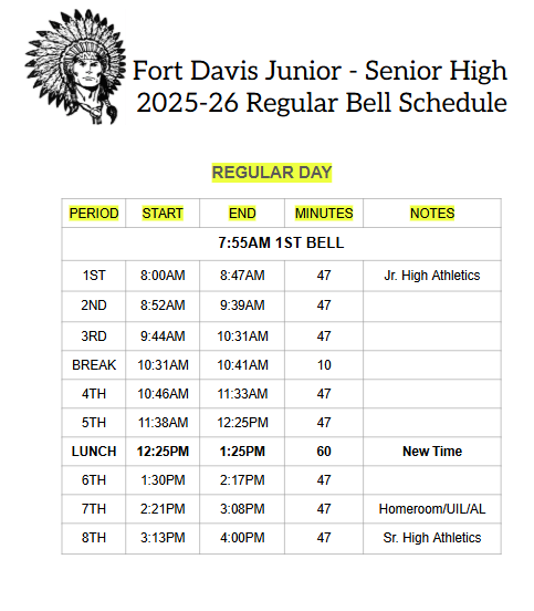 Bell Schedule HS/JH