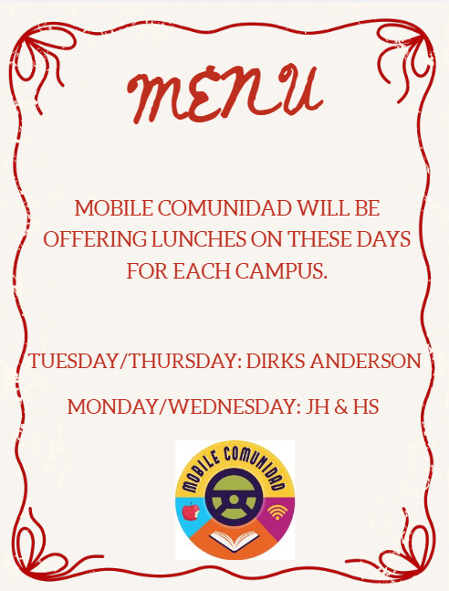mobile comunidad will be offering lunch for fort davis isd