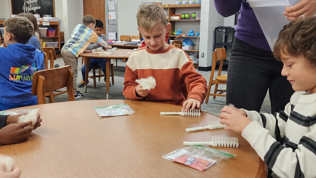 student touching wool
