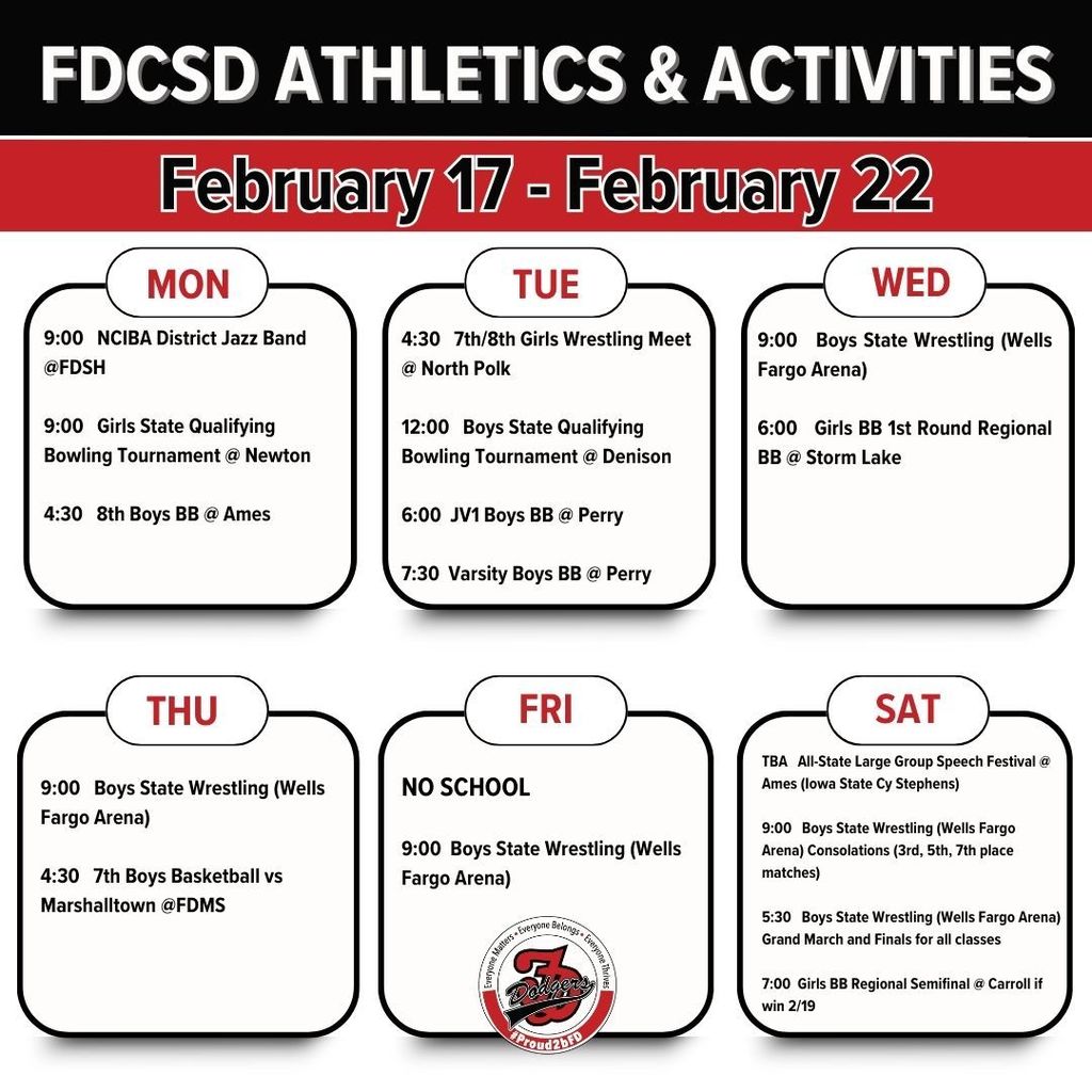 FDCSD Weekly events calendar