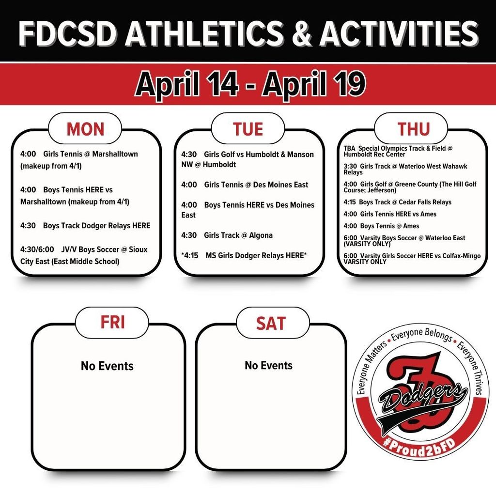 FDCSD Weekly events calendar