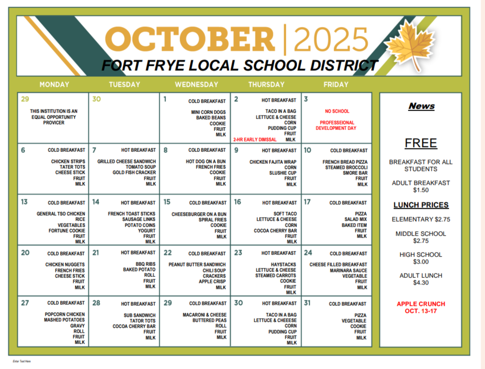 Oct Menu