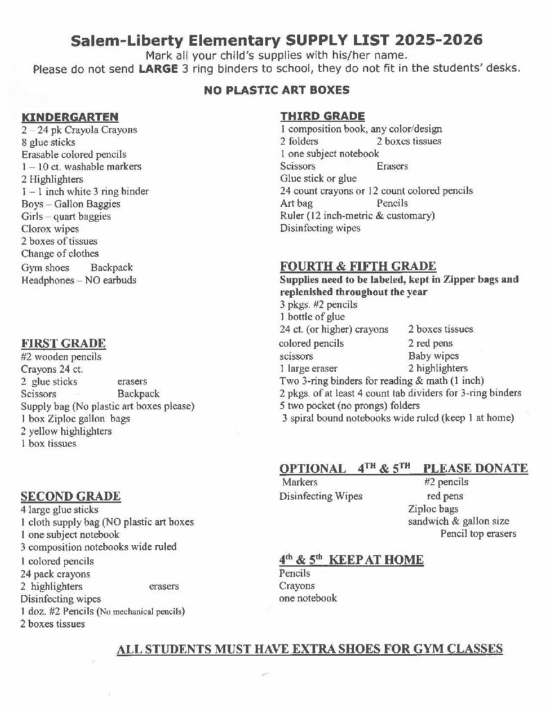 Supply list
