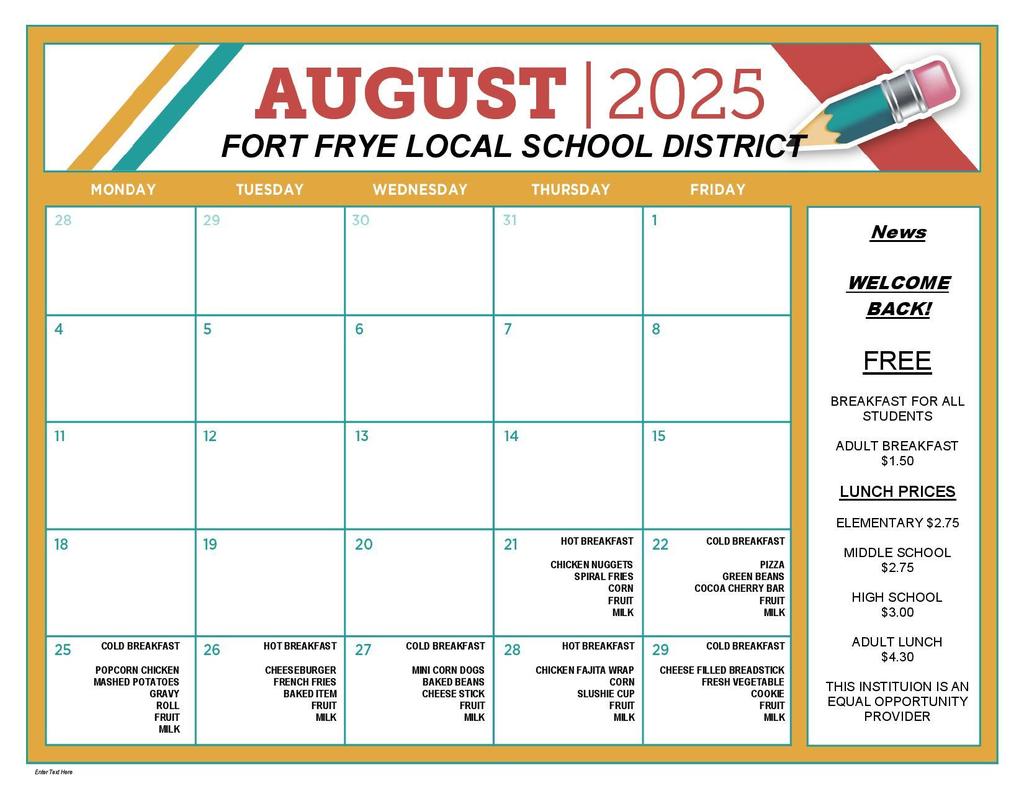 August Menu