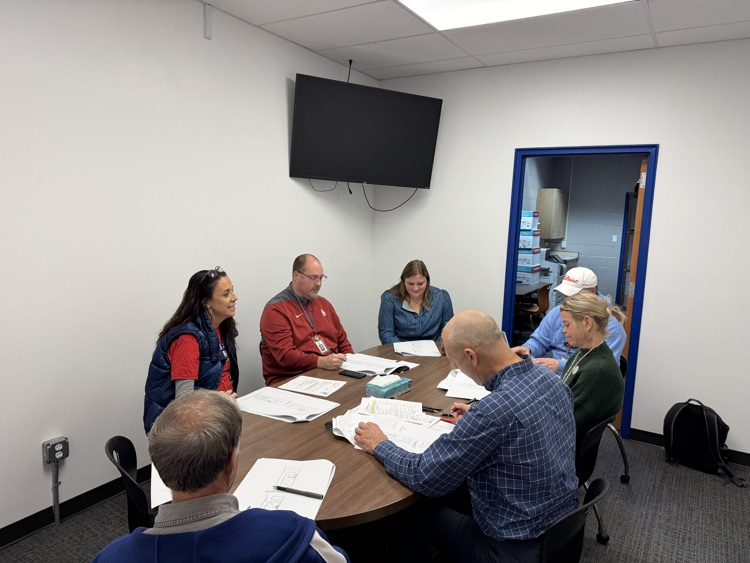 A small group of Fort Frye leaders meet with our architect to plan the summer 2026 bathroom renovations at Fort Frye high school in Fort Frye middle school. Senior student Rylee Miller is involved as part of her internship with VSWC Architect