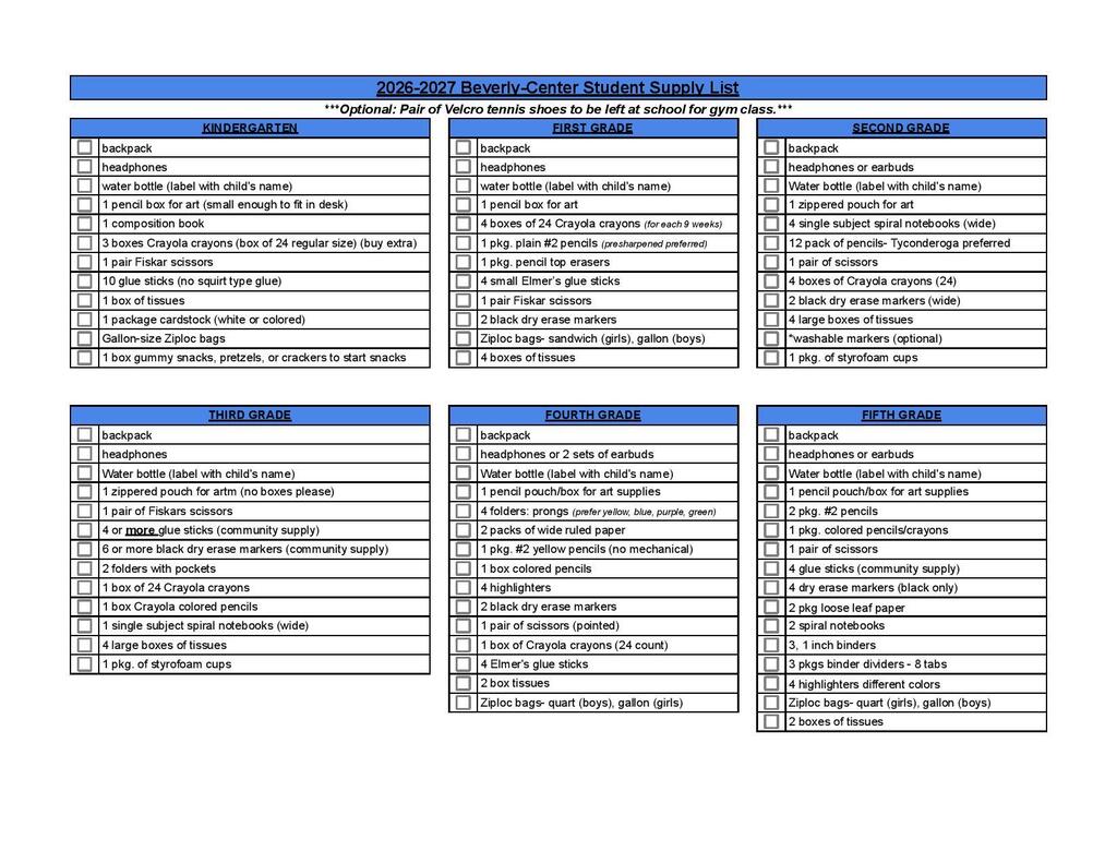 supply list