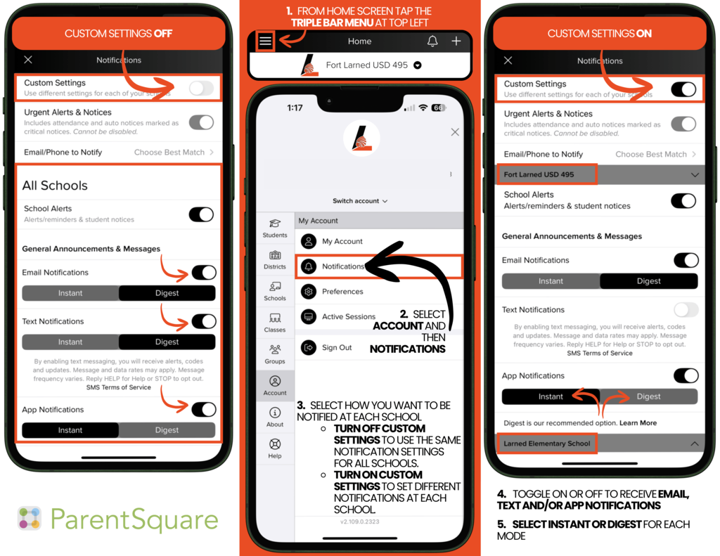 how to adjust parentsquare notifcations