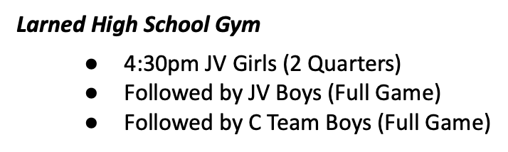 Sub-Varsity Schedule