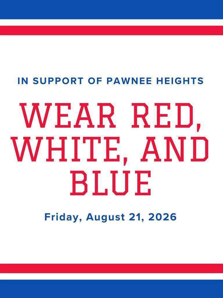 Wearing red white and blue in support of the Pawnee Heights Tigers.