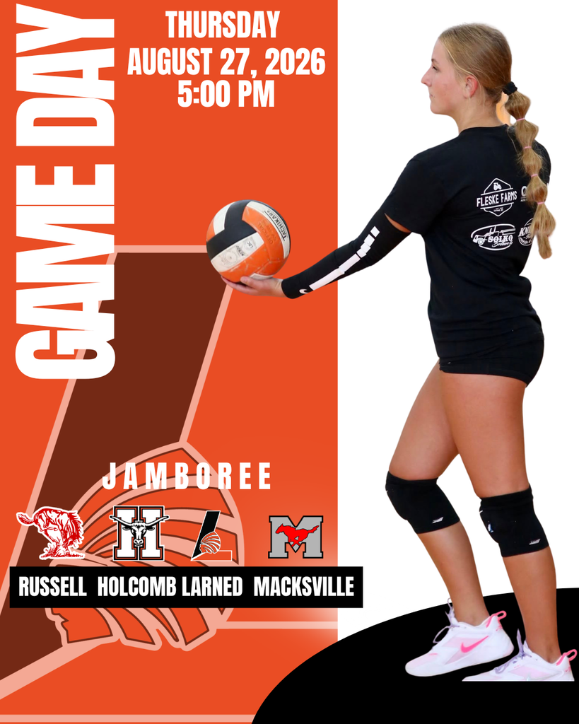 A sports flyer with a female player in a black uniform holding a volleyball. Text reads "Game Day Jamboree" and "Thursday August 27, 2026 5:00 PM".