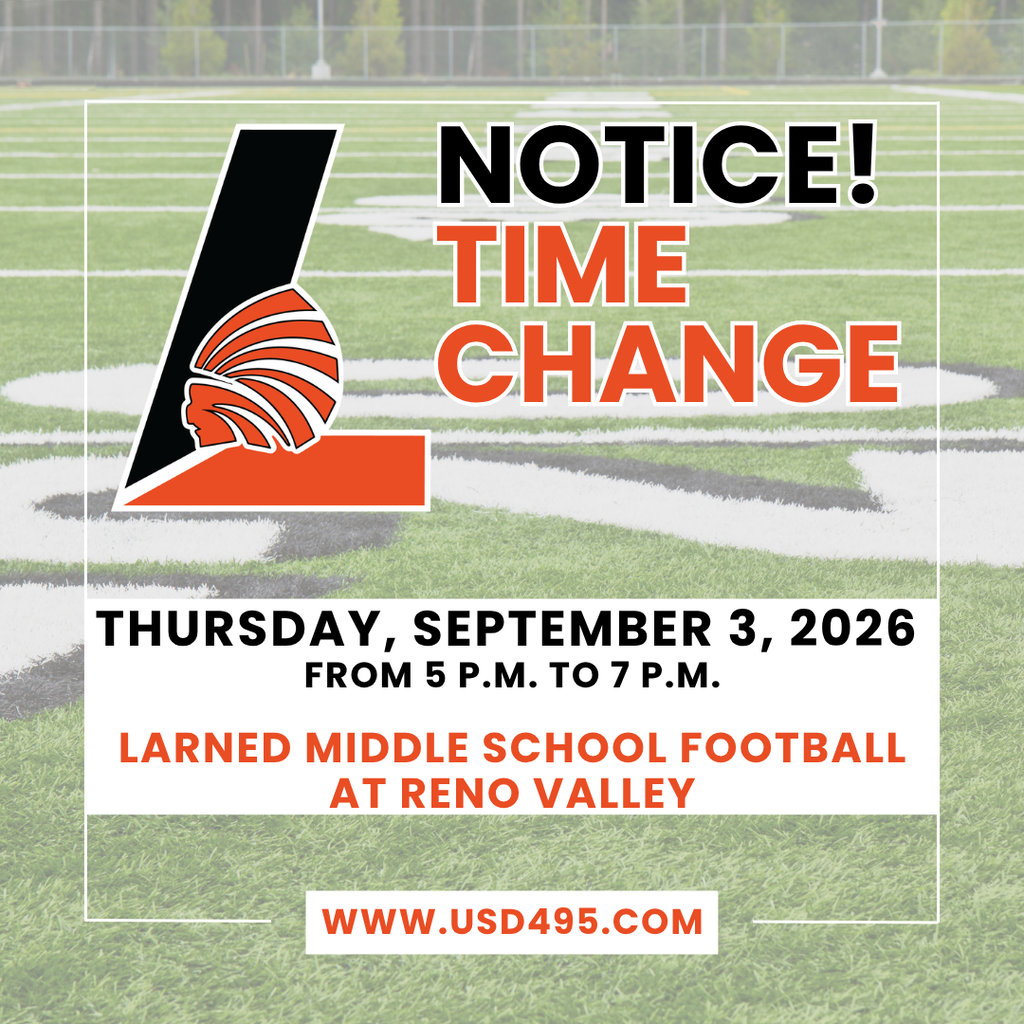Notice for time change. Thursday, September 3, 2026, from 5 p.m. to 7 p.m. Football field background.