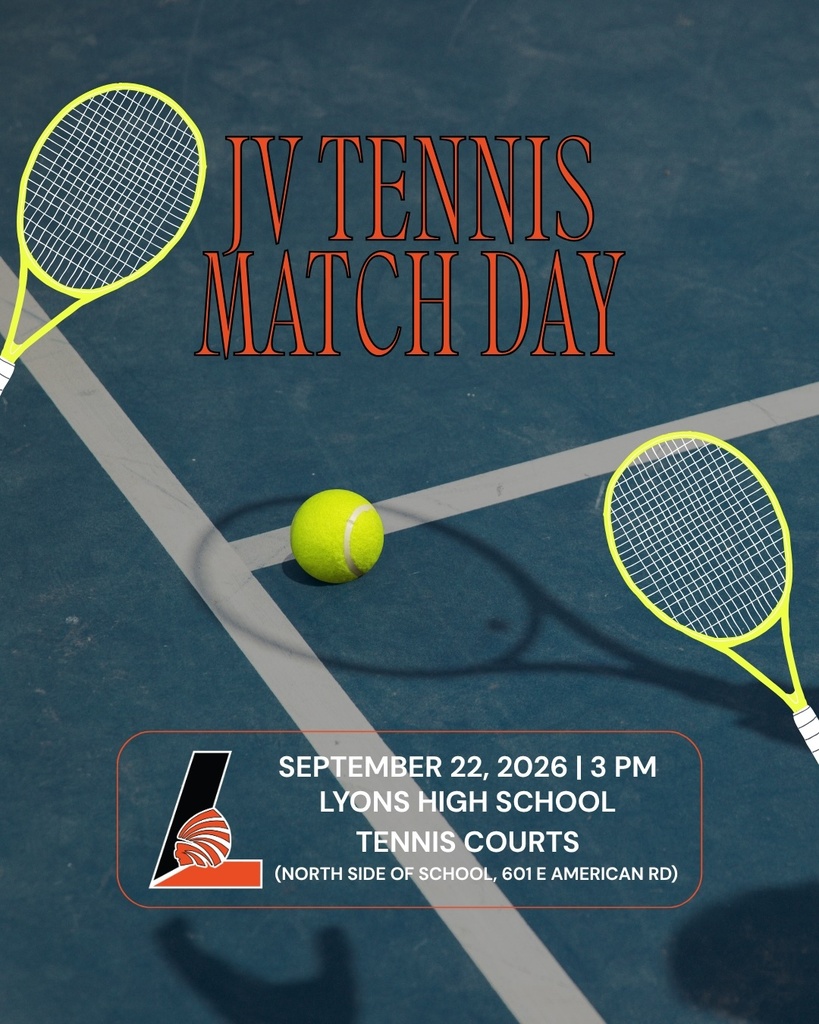 Tennis courts with two rackets and a tennis ball. Text reads "IV Tennis Match Day" and includes date, time, and location.