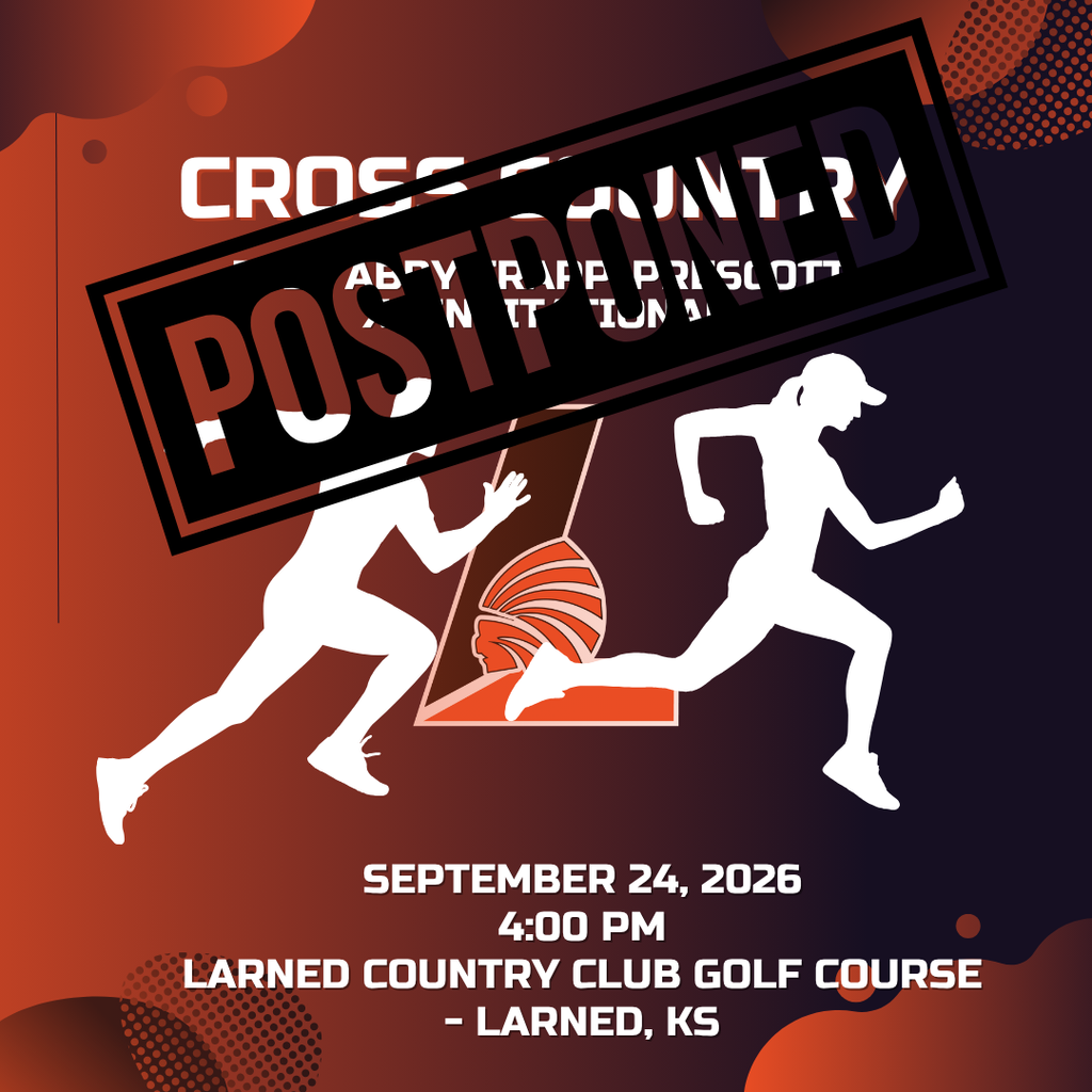 Red and blue background with silhouettes of people running. Text reads "POSTPONED" and "SEPTEMBER 24, 2026 4:00 PM."