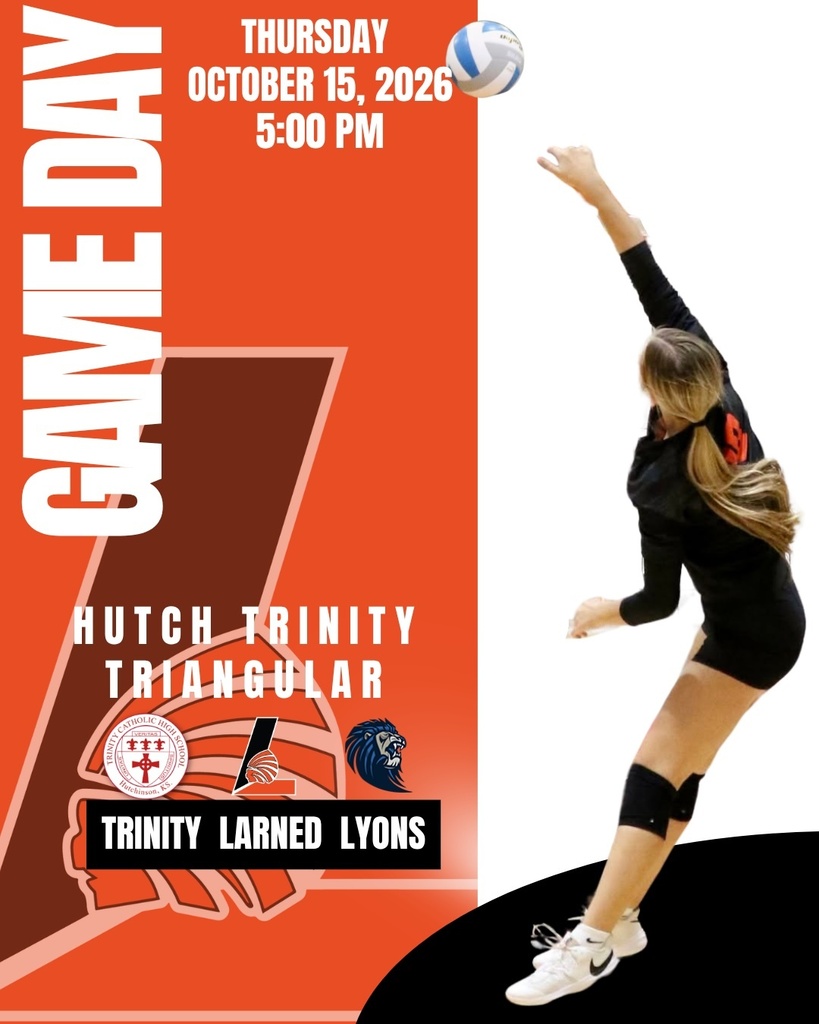 An event poster for a volleyball game. A player leaps to hit the ball. The background is orange and black.