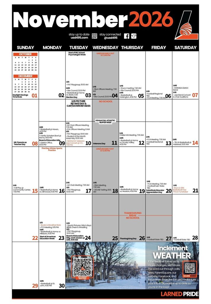 Calendar for November 2026 with dates, black and white text, and a black border. The background includes an image of a building.